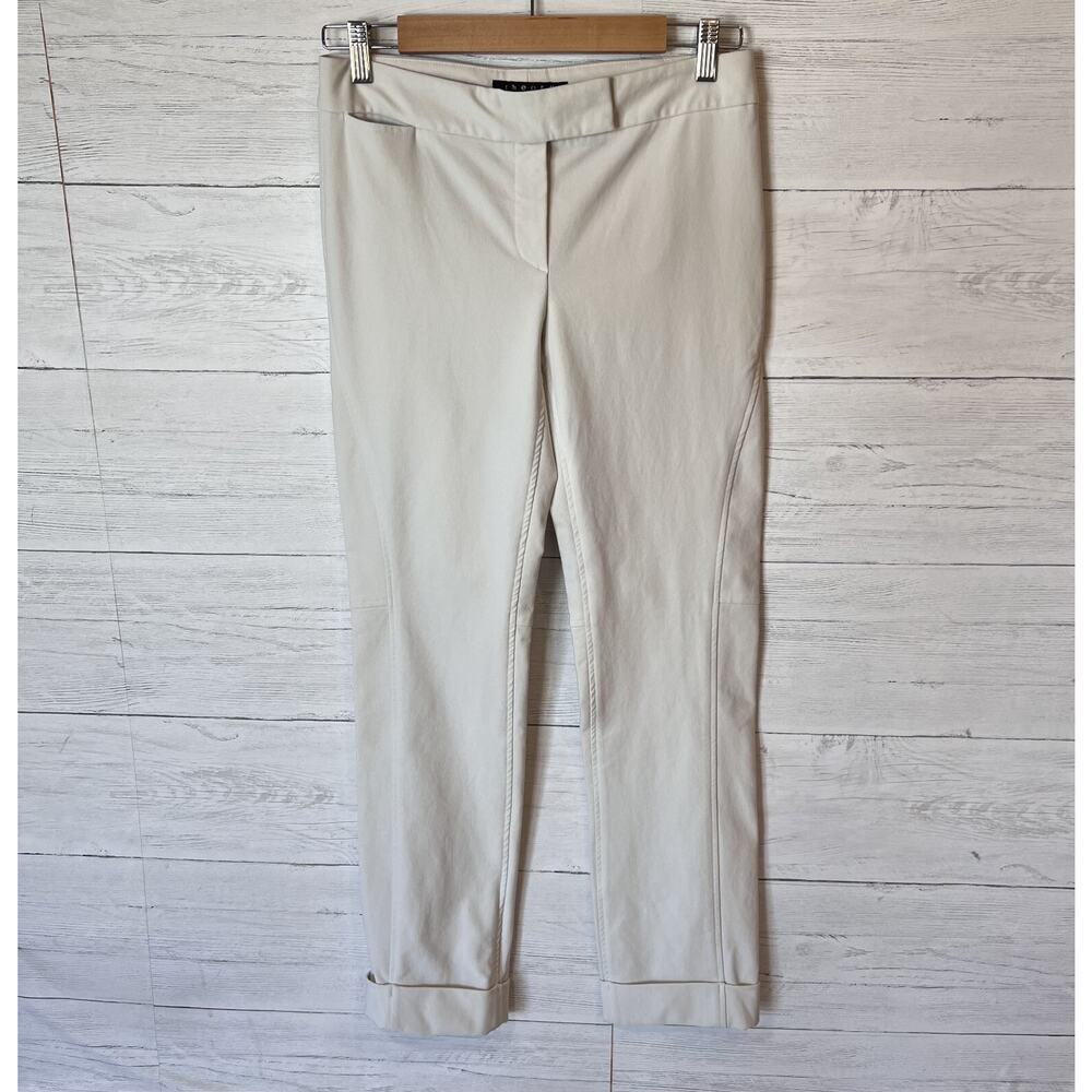 Theory Pants Womens SZ 4 Ivory Moto Style Minimalist Modern Cuffed Hems Neutral